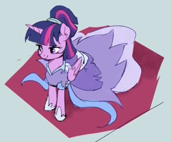 Size: 1013x837 | Tagged: safe, artist:luciferamon, character:twilight sparkle, character:twilight sparkle (alicorn), species:alicorn, species:pony, episode:the last problem, g4, my little pony: friendship is magic, clothing, cute, dress, female, hoof shoes, lidded eyes, mare, ponytail, second coronation dress, smiling, solo, twiabetes