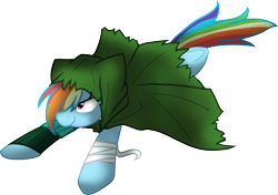 Size: 1951x1371 | Tagged: safe, artist:geraritydevillefort, character:rainbow dash, species:pony, cloak, clothing, digital art, fate/extra, fate/grand order, female, robin hood, smiling, solo