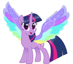 Size: 5000x4440 | Tagged: safe, artist:n0kkun, character:twilight sparkle, character:twilight sparkle (alicorn), species:alicorn, species:pony, friendship is magic: rainbow roadtrip, g4, my little pony: friendship is magic, colored wings, female, mare, multicolored wings, rainbow wings, simple background, solo, transparent background, wing bling, wings