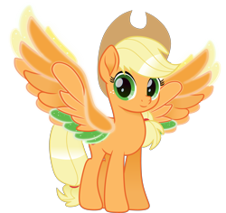 Size: 5000x4727 | Tagged: safe, artist:n0kkun, character:applejack, species:earth pony, species:pegasus, species:pony, friendship is magic: rainbow roadtrip, g4, my little pony: friendship is magic, colored wings, female, flapplejack, mare, multicolored wings, race swap, rainbow wings, simple background, solo, transparent background, wings