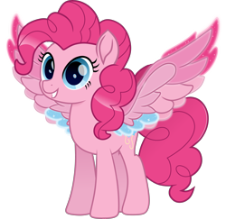 Size: 5000x4854 | Tagged: safe, artist:n0kkun, character:pinkie pie, species:earth pony, species:pegasus, species:pony, friendship is magic: rainbow roadtrip, g4, my little pony: friendship is magic, colored wings, female, mare, multicolored wings, pegasus pinkie pie, race swap, rainbow wings, simple background, solo, transparent background, wing bling, wings