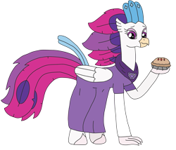 Size: 2851x2444 | Tagged: safe, artist:supahdonarudo, character:queen novo, species:classical hippogriff, species:hippogriff, my little pony: the movie (2017), clothing, cosplay, costume, dress, food, holding, pie, simple background, toriel, transparent background, undertale