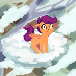 Size: 700x700 | Tagged: safe, artist:weird--fish, character:scootaloo, species:pegasus, species:pony, cloud, female, filly, solo, standing on a cloud
