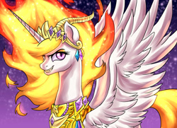 Size: 2472x1788 | Tagged: safe, artist:not-ordinary-pony, derpibooru original, character:nightmare star, species:alicorn, species:pony, female, mane of fire, mare, nightmarified, solo