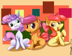 Size: 2772x2170 | Tagged: safe, artist:siberwar, character:apple bloom, character:scootaloo, character:sweetie belle, species:earth pony, species:pegasus, species:pony, species:unicorn, cutie mark crusaders, female, filly, grin, looking at you, smiling, tongue out