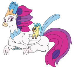 Size: 2679x2448 | Tagged: safe, artist:supahdonarudo, character:princess skystar, character:queen novo, species:classical hippogriff, species:hippogriff, my little pony: the movie (2017), cute, female, filly, filly skystar, freckles, looking back, mother and daughter, on back, prone, simple background, skyabetes, transparent background, younger
