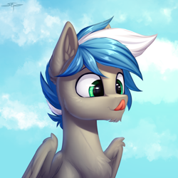 Size: 3000x3000 | Tagged: safe, artist:setharu, oc, oc:cloud zapper, species:pegasus, species:pony, blep, cute, high res, male, solo, tongue out