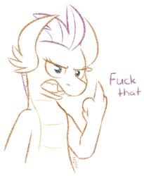 Size: 735x897 | Tagged: safe, artist:moemneop, character:smolder, species:dragon, female, middle finger, simple background, sketch, smolder is not amused, solo, unamused, vulgar, white background