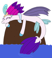Size: 2303x2585 | Tagged: safe, artist:supahdonarudo, character:queen novo, species:seapony (g4), my little pony: the movie (2017), cute, novobetes, prone, rock, simple background, sunbathing, transparent background, water