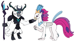 Size: 3264x1836 | Tagged: safe, artist:supahdonarudo, character:queen novo, character:storm king, species:classical hippogriff, species:hippogriff, my little pony: the movie (2017), adorabolical, angry, clenched fist, clenched teeth, cute, hand on chin, madorable, novobetes, raised fist, shaking fist, showdown, simple background, staff, staff of sacanas, stormabetes, taunting, this will end in pain and/or death, transparent background, yeti