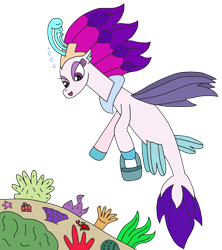 Size: 2396x2693 | Tagged: safe, artist:supahdonarudo, character:queen novo, species:crab, species:seapony (g4), my little pony: the movie (2017), bubble, bucket, coral, coral reef, garden, holding, sea anemone, seaweed, simple background, starfish, transparent background