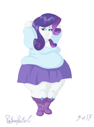 Size: 800x1083 | Tagged: safe, artist:professordoctorc, character:rarity, series:r is for rarity, my little pony:equestria girls, bbw, boots, clothing, fat, female, obese, raritubby, shoes, simple background, skirt, solo, ssbbw, thighs, thunder thighs, white background, wide hips