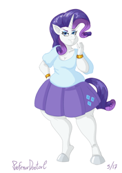 Size: 800x1131 | Tagged: safe, artist:professordoctorc, character:rarity, species:anthro, species:unguligrade anthro, series:r is for rarity, bracelet, chubby, clothing, jewelry, simple background, skirt, thighs, thunder thighs, white background