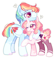 Size: 1194x1254 | Tagged: safe, artist:manella-art, base used, character:rainbow dash, oc, oc:sunny moonlight, parent:rainbow dash, parent:twilight sparkle, parents:twidash, species:alicorn, species:pegasus, species:pony, alicorn oc, alternate design, colored hooves, colored wings, colored wingtips, father and daughter, female, hug, male, offspring, one eye closed, rule 63, simple background, transparent background