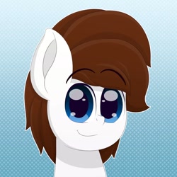 Size: 894x894 | Tagged: safe, artist:aarondrawsarts, oc, oc only, oc:brain teaser, species:earth pony, species:pony, abstract background, anime style, bust, looking at you, solo