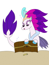 Size: 2448x3264 | Tagged: safe, artist:supahdonarudo, character:queen novo, species:seapony (g4), my little pony: the movie (2017), bubble, chest, female, key, sand, seabed, simple background, solo, transparent background, treasure chest, underwater