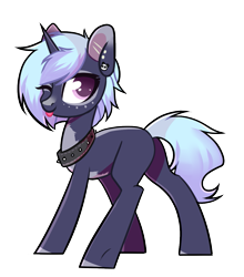Size: 1021x1159 | Tagged: safe, artist:cloud-fly, oc, oc only, oc:panda party, species:pony, species:unicorn, g4, blep, choker, colored pupils, female, looking at you, mare, one eye closed, simple background, solo, spiked choker, three quarter view, tongue out, transparent background, unicorn oc, wink, winking at you