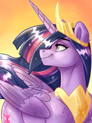 Size: 3000x4000 | Tagged: safe, artist:annakitsun3, character:twilight sparkle, character:twilight sparkle (alicorn), species:alicorn, species:pony, episode:the last problem, g4, my little pony: friendship is magic, big crown thingy 2.0, crown, digital art, end of ponies, female, gradient background, jewelry, lidded eyes, mare, older, older twilight, peytral, princess twilight 2.0, regalia, smiling, solo