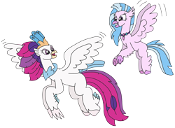 Size: 3204x2344 | Tagged: safe, artist:supahdonarudo, character:queen novo, character:silverstream, species:classical hippogriff, species:hippogriff, my little pony: the movie (2017), aunt and niece, flying, jewelry, necklace, simple background, transparent background