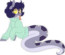 Size: 2221x1871 | Tagged: safe, artist:liefsong, oc, oc:licorice, species:lamia, blep, clothing, cute, glasses, monster mare, original species, simple background, snake pony, sweater, tongue out, transparent background