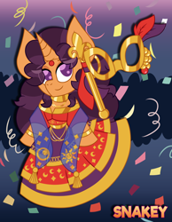 Size: 3500x4500 | Tagged: safe, artist:snakeythingy, character:saffron masala, clothes swap, clothing, confetti, crossover, disney, dress, esmeralda, hunchback of notre dame, mask, masquerade mask