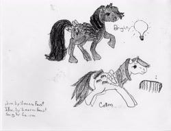 Size: 3308x2526 | Tagged: safe, artist:lauren faust, oc, oc only, g1, black and white, grayscale, monochrome, traditional art