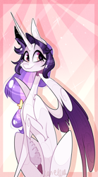 Size: 1289x2311 | Tagged: safe, artist:manella-art, oc, oc:sunny moonlight, parent:rainbow dash, parent:twilight sparkle, parents:twidash, species:alicorn, species:pony, female, magical lesbian spawn, mare, offspring, one hoof raised, redesign, sitting, solo, two toned wings, wings