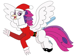 Size: 3264x2448 | Tagged: safe, artist:supahdonarudo, character:queen novo, species:classical hippogriff, species:hippogriff, my little pony: the movie (2017), belt, boots, christmas, clothing, costume, flying, holiday, santa costume, shoes, simple background, transparent background, waving