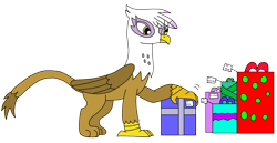 Size: 3198x1645 | Tagged: safe, artist:supahdonarudo, character:gilda, species:griffon, christmas, christmas presents, holding, holiday, present, simple background, transparent background