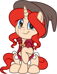 Size: 3000x3861 | Tagged: safe, artist:pirill, oc, oc only, oc:shimsham11, species:pony, species:unicorn, 2020 community collab, derpibooru community collaboration, clothing, cute, female, hat, looking at you, mare, monocle, show accurate, simple background, sitting, skirt, smiling, solo, transparent background, vector, vest
