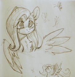 Size: 997x1024 | Tagged: safe, artist:lightning-stars, character:fluttershy, species:pegasus, species:pony, butterfly, female, solo, traditional art