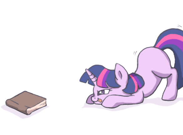 Size: 584x431 | Tagged: safe, artist:buttersprinkle, character:twilight sparkle, character:twilight sparkle (unicorn), species:pony, species:unicorn, about to pounce, animated, behaving like a cat, book, cute, female, filly, filly twilight sparkle, gif, hunting, that pony sure does love books, tongue out, twiabetes, younger