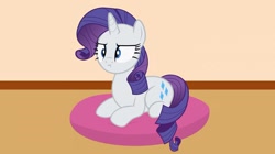 Size: 1678x941 | Tagged: safe, artist:forgalorga, character:rarity, species:pony, behaving like a cat, female, pillow, rarity is not amused, solo, unamused