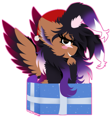 Size: 681x733 | Tagged: safe, artist:vanillaswirl6, oc, oc:cutie bun bun, species:pony, box, christmas, clothing, hat, holiday, pony in a box, pony present, present, santa hat, simple background, transparent background