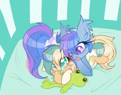 Size: 1010x792 | Tagged: safe, artist:starlightlore, oc, oc only, oc:astral flare, oc:sun light, species:pony, babies, baby, baby pony, diaper, foal, frog, pacifier, playpen, plushie