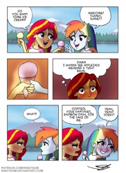 Size: 1537x2114 | Tagged: safe, artist:ringteam, character:rainbow dash, character:sunset shimmer, my little pony:equestria girls, blushing, comic, food, ice cream, implied appledash, implied lesbian, implied shipping, shipping, smiling, sunset using her powers