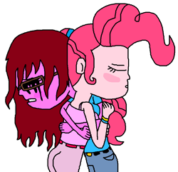 Size: 767x740 | Tagged: safe, artist:logan jones, character:pinkie pie, oc, oc:lizzie punch, my little pony:equestria girls, alternate hairstyle, blushing, canon x oc, comforting, crying, female, glasses, lesbian, lizziepie, makeup, mascara, running makeup, simple background, white background