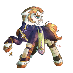 Size: 3000x3000 | Tagged: safe, artist:sourcherry, oc, unnamed oc, species:earth pony, species:pony, armor, clothing, freckles, male, priest, scar, sideburns, solo, stallion, wasteland ventures