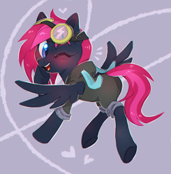 Size: 2222x2269 | Tagged: safe, artist:lightning-stars, oc, oc only, oc:neon flare, species:pegasus, species:pony, bunny ears, clothing, costume, dangerous mission outfit, female, glasses, goggles, hoodie, mare, solo