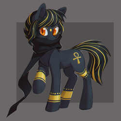 Size: 2736x2736 | Tagged: safe, artist:lightning-stars, species:pony, ankh, anubis, clothing, egyptian, egyptian pony, ponified, scarf, simple background, solo