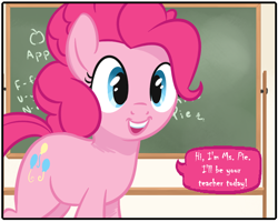 Size: 734x588 | Tagged: safe, artist:tex, edit, character:pinkie pie, chalkboard, cute, teacher