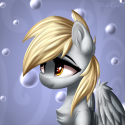 Size: 2500x2500 | Tagged: safe, artist:shido-tara, character:derpy hooves, species:pegasus, species:pony, bubble, bust, cheek fluff, chest fluff, ear fluff, female, high res, mare, portrait, redraw, shoulder fluff, solo