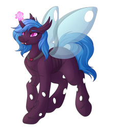 Size: 3084x3492 | Tagged: safe, artist:amazing-artsong, oc, oc:colonial, species:changeling, high res, magic, purple changeling, simple background, solo, transparent background