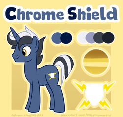 Size: 918x871 | Tagged: safe, artist:partylikeanartist, oc, oc only, oc:chrome shield, species:pony, species:unicorn, reference sheet, solo