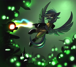 Size: 4800x4261 | Tagged: safe, artist:fenixdust, oc, oc:falling skies, species:pegasus, species:pony, clothing, female, flying, ghost, ghostbusters, mare, proton pack