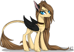 Size: 433x305 | Tagged: safe, artist:dementra369, base used, oc, oc only, oc:steffanie, species:pegasus, species:pony, collar, leonine tail, long mane, looking at you, pixel art, simple background, slit eyes, solo, transparent background