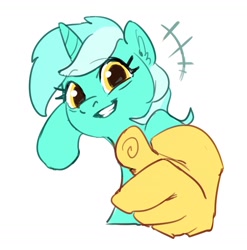Size: 1425x1442 | Tagged: safe, artist:luciferamon, character:lyra heartstrings, species:pony, species:unicorn, clothing, female, gloves, grin, looking at you, mare, simple background, smiling, solo, thumbs up, white background