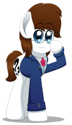 Size: 2700x4655 | Tagged: safe, artist:aarondrawsarts, derpibooru original, oc, oc only, oc:brain teaser, species:earth pony, species:pony, anime style, clothing, glasses, lawyer, simple background, solo, suit, transparent background