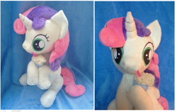 Size: 1024x648 | Tagged: safe, artist:epicrainbowcrafts, character:sweetie belle, irl, milkshake, photo, plushie, solo