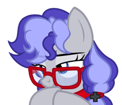 Size: 700x598 | Tagged: safe, artist:rioshi, artist:starshade, oc, oc only, oc:cinnabyte, species:earth pony, species:pony, adorkable, bandana, cute, dork, female, glasses, mare, scheming, simple background, solo, transparent background
